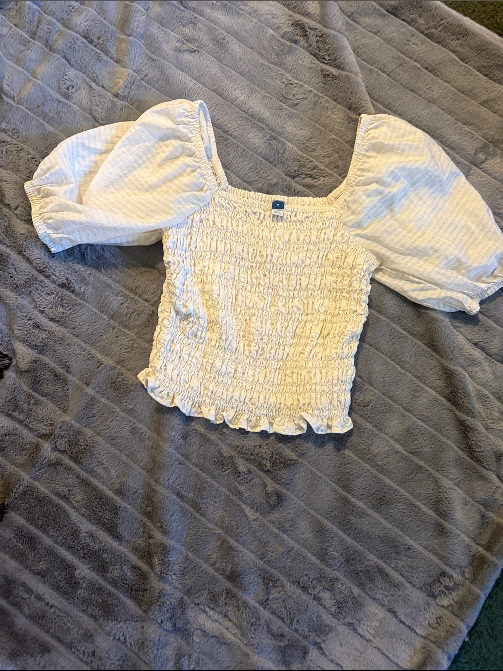 Old Navy Cream Smocked Square Neck Puff Sleeve Crop Top